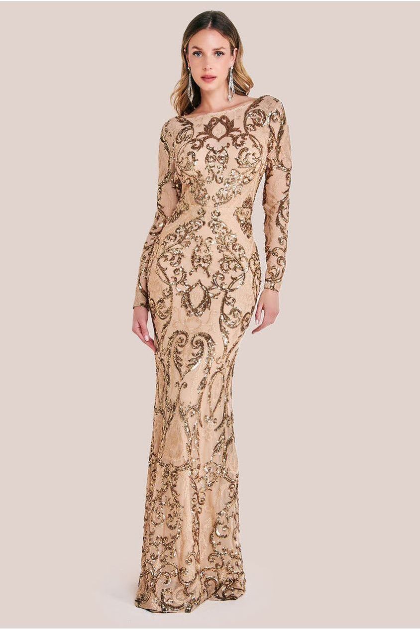 Sequin Cowl Back Maxi -  Champagne by Goddiva